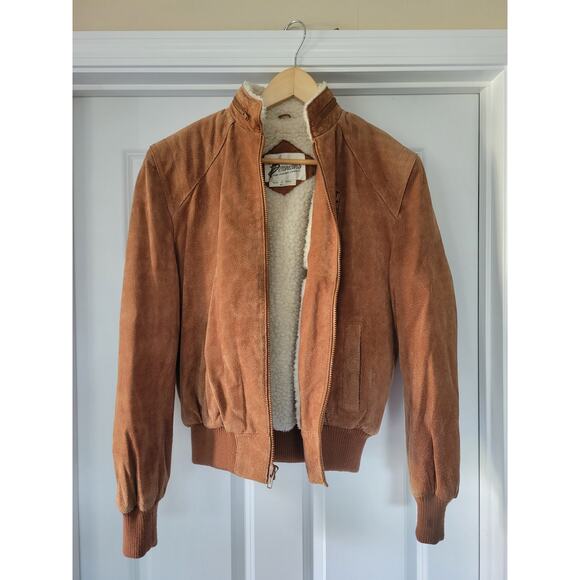 Vintage Berman's The Leather Experts Suede Sherpa Lined Bomber Jacket Size 40 - Picture 1 of 9